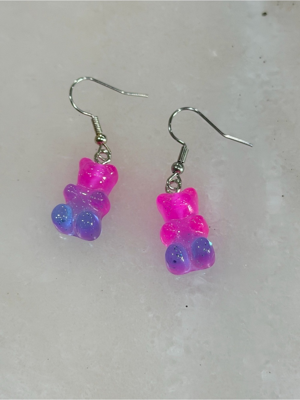 Pink & Purple Gummy Bear Drop Earrings - Cute Resin Dangle Earrings